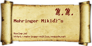 Mehringer Miklós névjegykártya